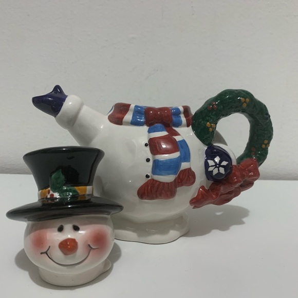 Vintage SNOWMAN Royal Seasons Teapot Red&Blue Scarf Hand Painted Collectible - Picture 7 of 16